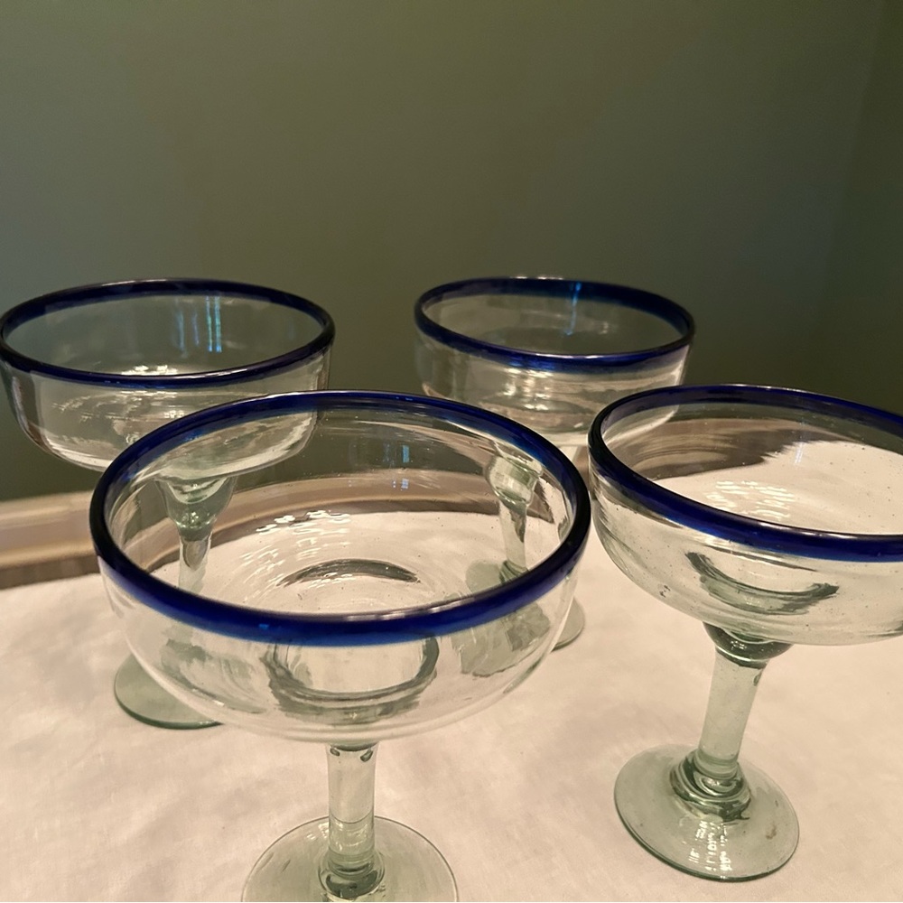 Elegant Blue-Rimmed Glass Goblets